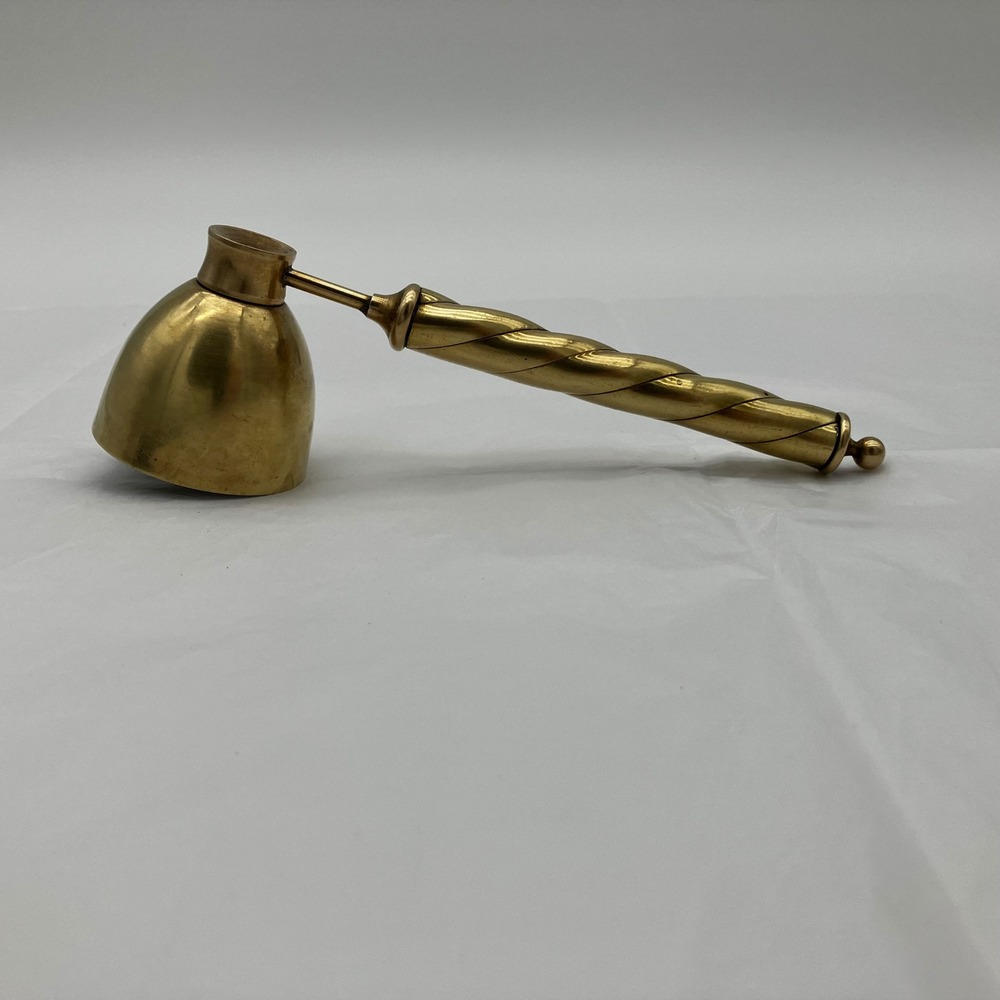 Vintage Brass Candle Snuffer 7in Gold Twisted Rope Handle Swivel Bell
